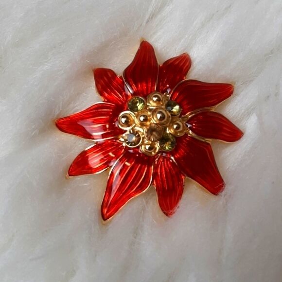 Cerrito signed Red ‎ Poinsettia Brooch   60,s - Picture 1 of 5